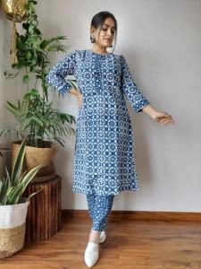 Cotton Kurti and Pant Block Print S